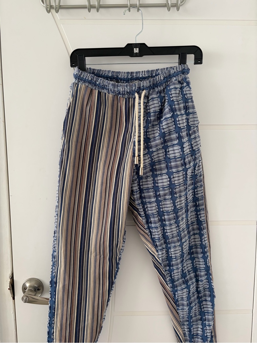 Striped Drawstring Pants in Blue and Tan